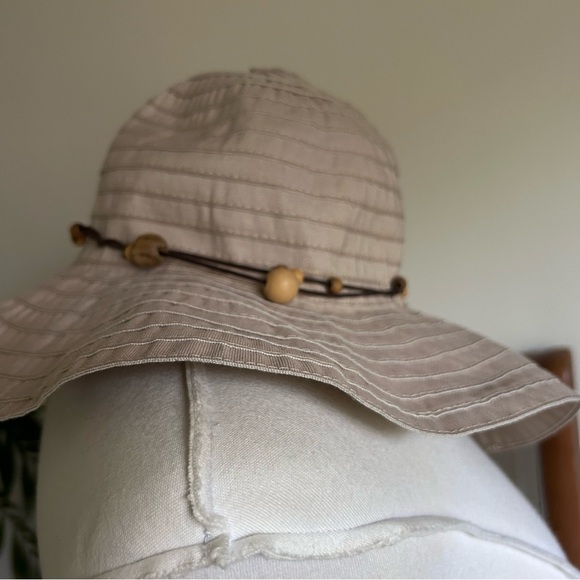 Route 66 Tan Cotton Canvas Sun Hat with Ropes and Beads One Size Fits Most - Picture 2 of 4